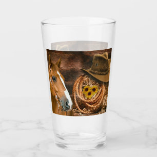 Verre Western Horse Cowboy Casquette Lasso Sunflowers
