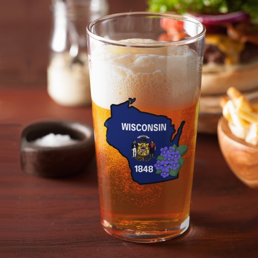 Verre Wisconsin Drapeau et Fleur Bleu Violet Nom personn