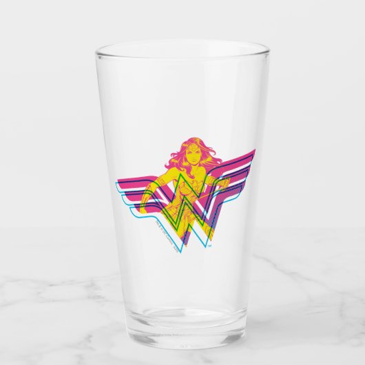 Verre Wonder Woman Yellow Pink Comic Art Logo (Devant)