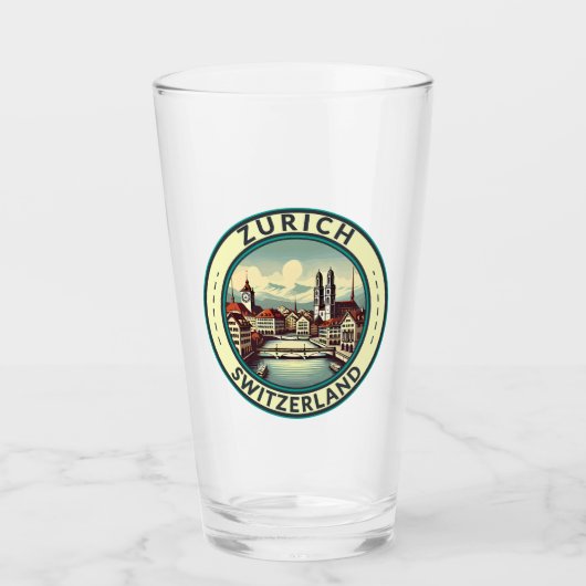 Verre Zurich Suisse Illustration Insigne d'art de voyage (Devant)