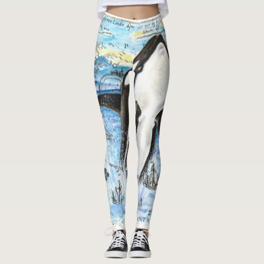 Verreikende orca Ancient Map Leggings (Voorkant)