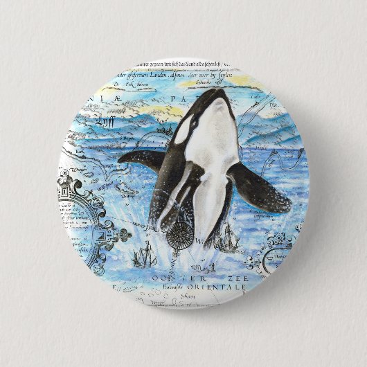 Verreikende orca Ancient Map Ronde Button 5,7 Cm (Voorkant)