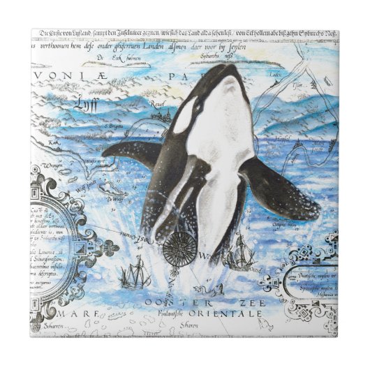 Verreikende orca Ancient Map Tegeltje (Voorkant)
