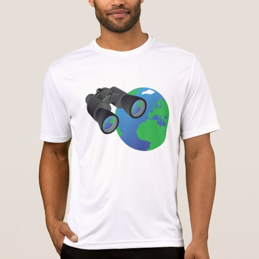 Verrekijker en aarde Mannen actief T-shirt (Voorkant)