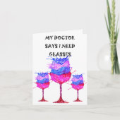 Verres à vin d'aquarelle avec mots Carte de voeux (Devant)