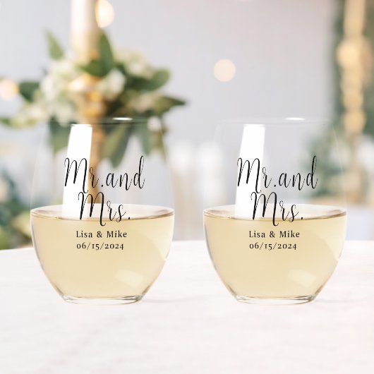 Verres à vin de mariage M. et Mme (Insitu (Mariage))