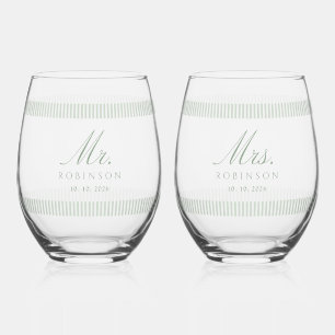 Verres à vin sans pied Mr et Mrs rayés
