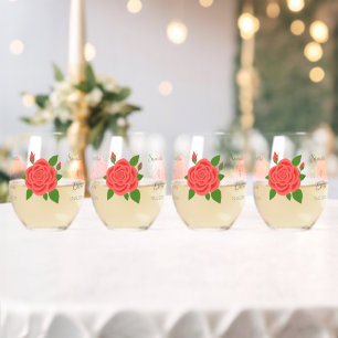 Verres à vin sans pied Rose Rouge Avec Pédales