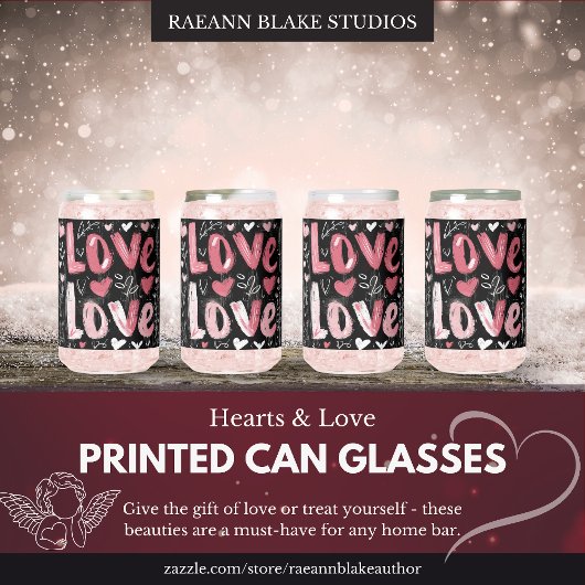 Verres en boîte imprimés Cœurs & Amour