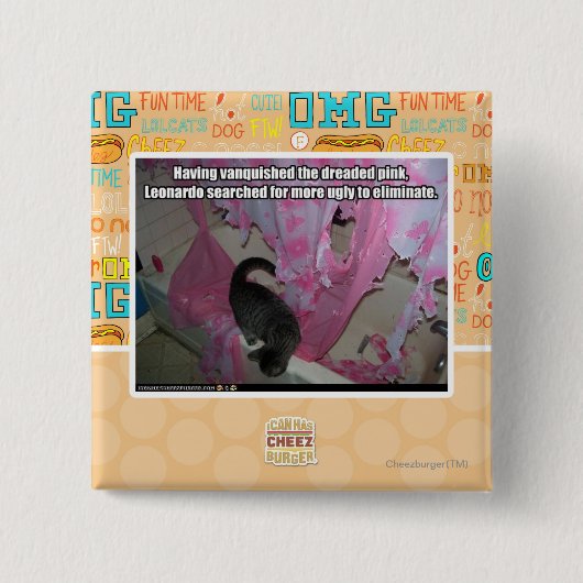 Verroofd roze vierkante button 5,1 cm (Voorkant)