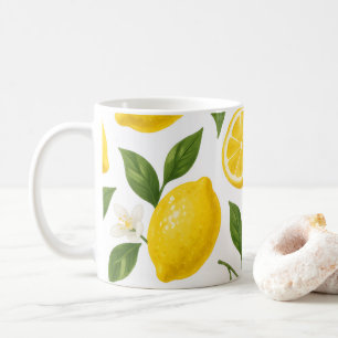 Vers citroenpatroon met bladeren en bloesems koffiemok