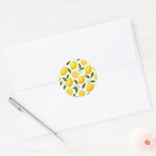 Vers citroenpatroon met bladeren en bloesems ronde sticker