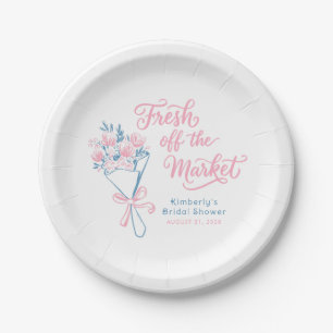 Vers Fris Van De Markt Stof Blauw Roze Bruiloft Papieren Bordje
