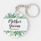 Vers gebladerte Moeder van de bruidegom Monogram Sleutelhanger (Achterkant)