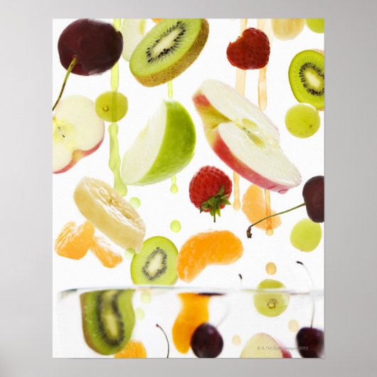 Vers gemengd fruit met appel- en oranje sap poster (Voorkant)