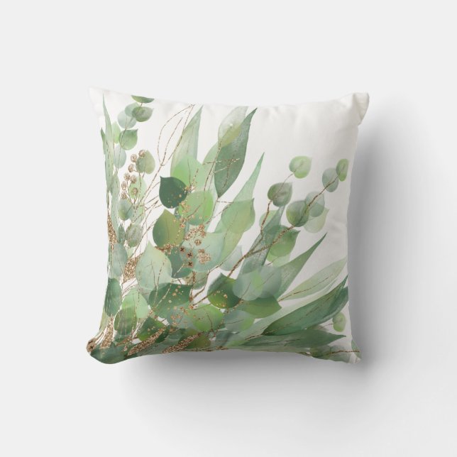 Vers Sage Green White Botanical PILLOW Kussen (Voorkant)