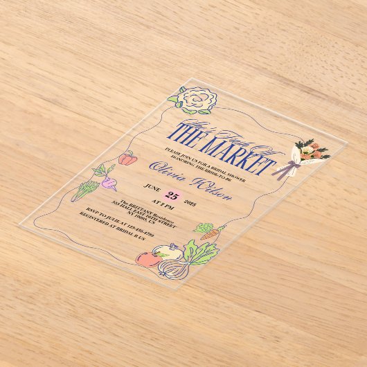 Vers van de markt Vrijgezellenfeest Whimsical Draw Acryl Uitnodigingen (Laagn)