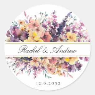 Vers, wilde bloem boeket, handschrift, bruiloft ronde sticker