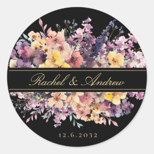 Vers, wilde bloem boeket, handschrift, bruiloft ronde sticker