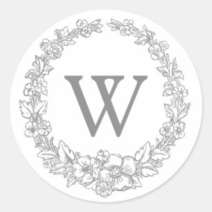Versailles Gray Classic Floral Wreatmonogram Ronde Sticker