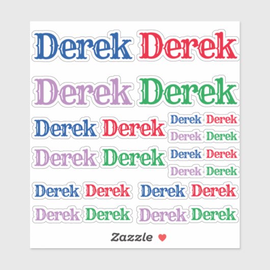 Verscheidenheid van Grootte van de Naam Derek Sticker (Vel)