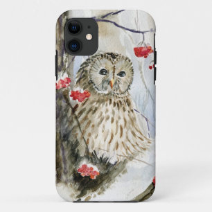 Verschilderen van de waterverf van Barred Owl iPhone 11 Hoesje