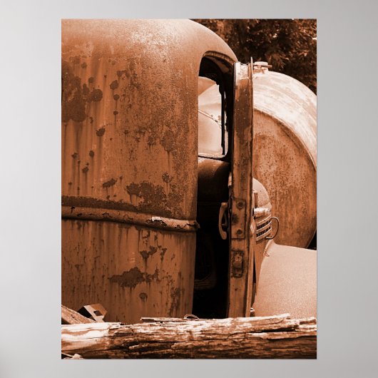 Verschillend Uitzicht oude vrachtwagen in Sepia Poster (Voorkant)