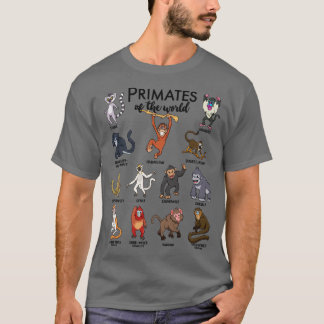 Verschillende apentypen van primaten t-shirt