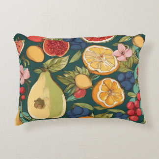 Verschillende citrusvruchten, druiven en bloemen.  accent kussen