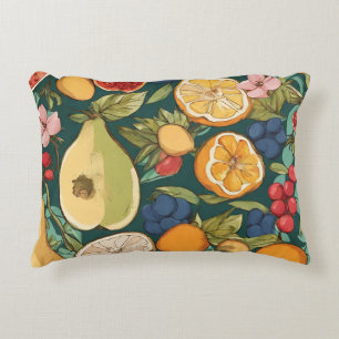 Verschillende citrusvruchten, druiven en bloemen.  accent kussen