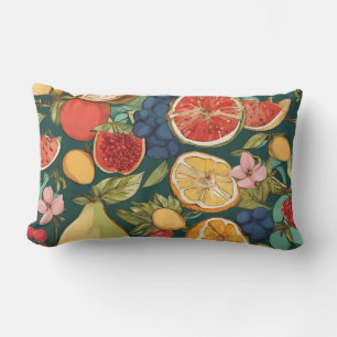 Verschillende citrusvruchten, druiven en bloemen.  kussen