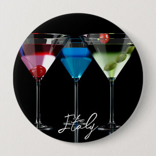 Verschillende cocktails in martinibrillen op zwart ronde button 4,0 cm