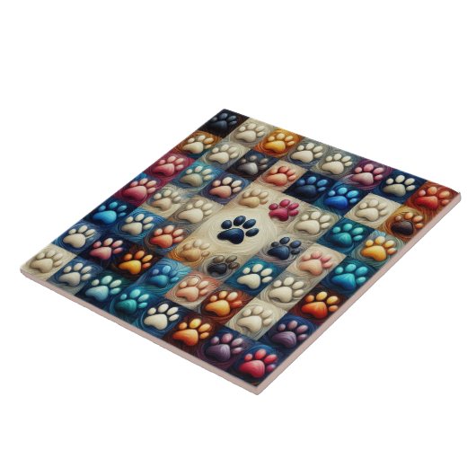 Verschillende gekleurde hondenpootafdruk tegeltje (Zijkant)