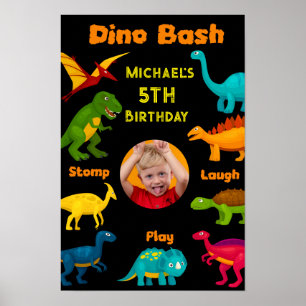 Verschillende soorten kleurrijke dinosaurussen poster