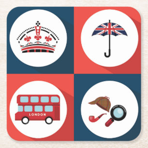 Verschillende symbolen uit Engeland Vierkante Kartonnen Onderzetter
