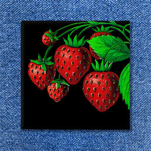 Verse Aardbeien  Illustratie Vierkante Button 5,1 Cm