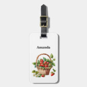 Verse aardbeien in een rieten mand bagagelabel (Voorkant verticaal)