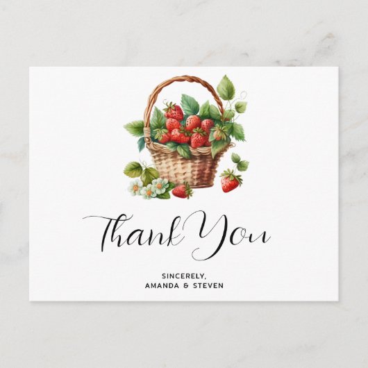 Verse aardbeien in een rieten mand Dank je Briefkaart (Voorkant)