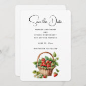 Verse aardbeien in een rieten mand save the date (Voorkant / Achterkant)