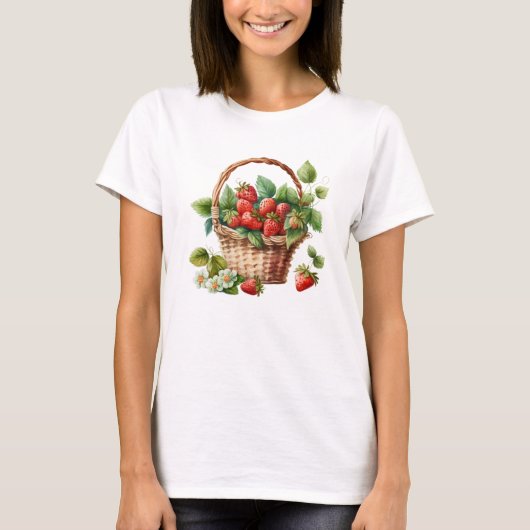Verse aardbeien in een rieten mand t-shirt (Voorkant)