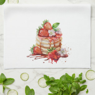 Verse aardbeien op pannenkoeken theedoek