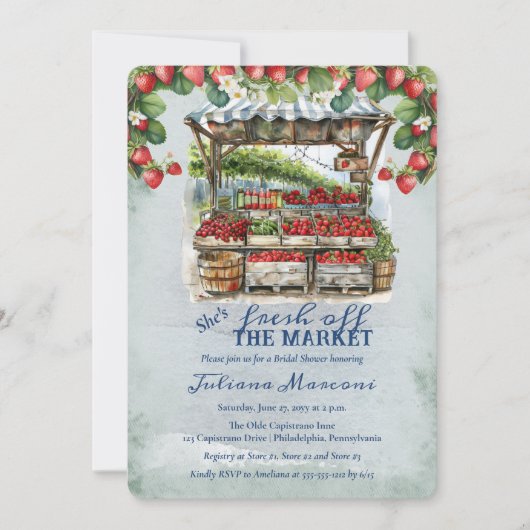 Verse Aardbeien Van De Markt Bruiloft Feest Kaart (Voorkant)