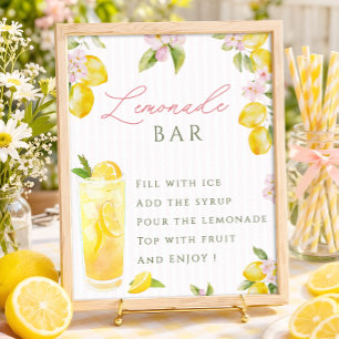 Verse afgestudeerde citroensroze bloemige limonade poster