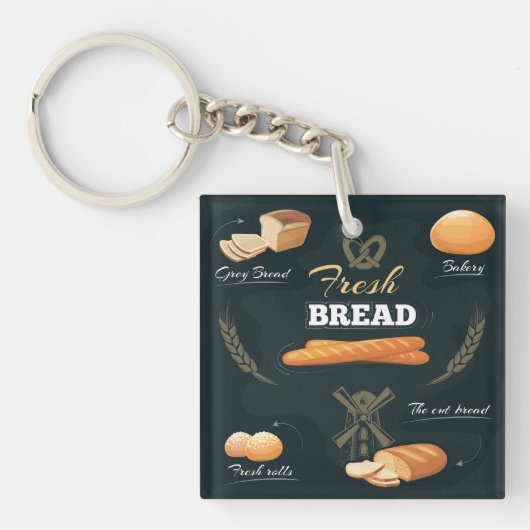 Verse Artisan Brood Bakkerij Loaf Rolls Baguette Sleutelhanger (Voorkant)