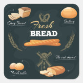Verse Artisan Brood Bakkerij Loaf Rolls Baguette Vierkante Sticker (Voorkant)