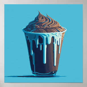 Verse chocolade ijs in een plastic beker poster