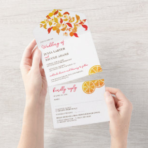 Verse Citroenachtige Liefde Citrus Loof Bruiloft All In One Uitnodiging