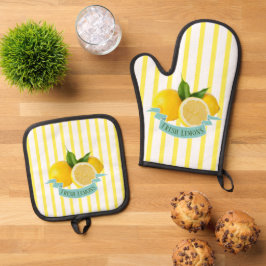 Verse citroenen & gele strepen ovenwant & pannenlap set