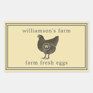Verse Eieren Monogram Eierdoos Pastelgeel Rechthoekige Sticker