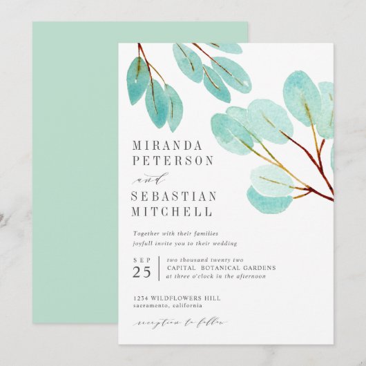 Verse eucalyptus bladeren botanische bruiloft kaart (Voorkant / Achterkant)